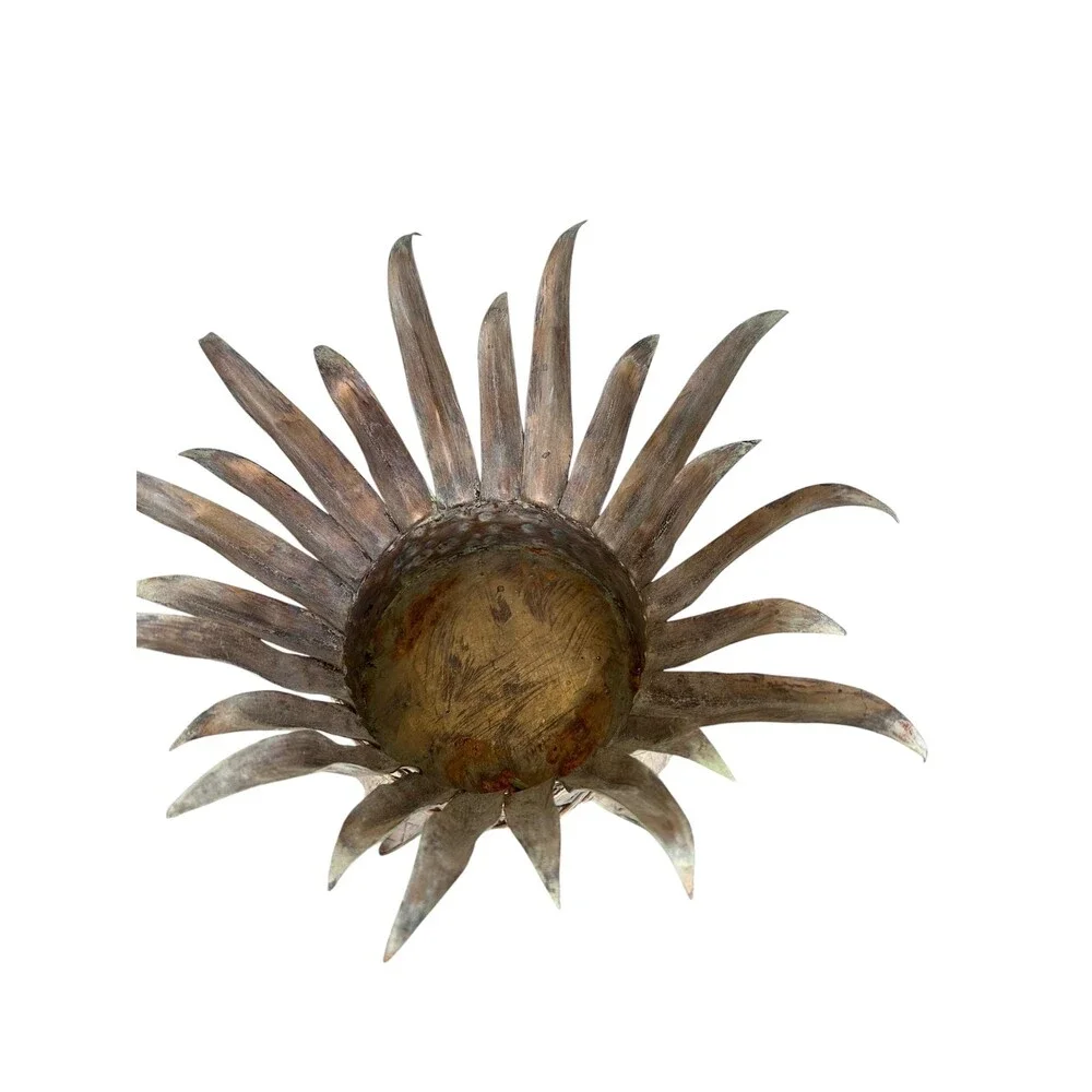 Vintage Palm Beach Hammered Copper/Iron Pineapple Leaf Crown Planter Urn Stand